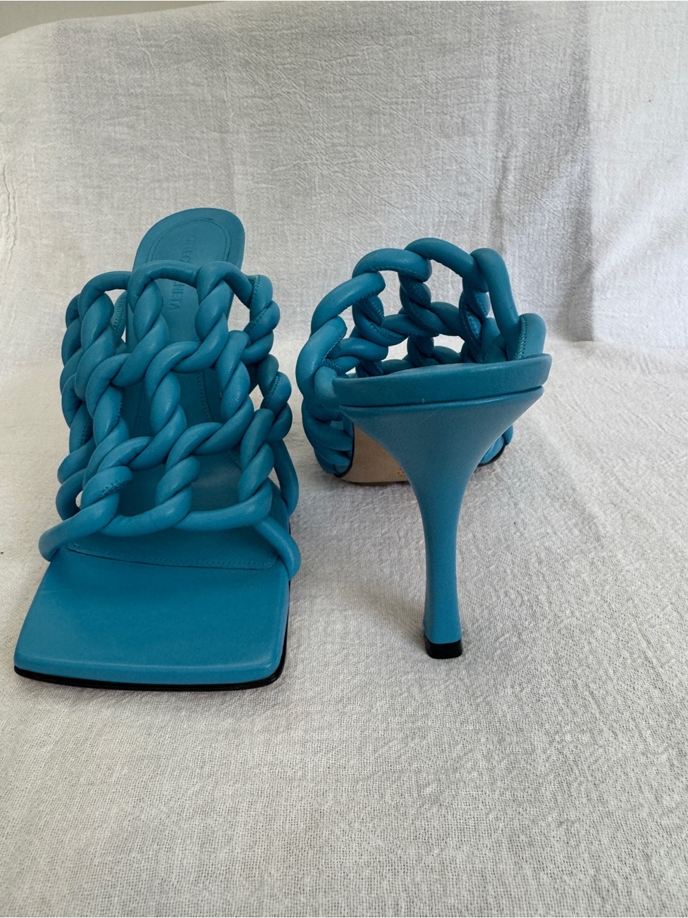 Bottega Veneta Turquoise Braided Leather Knot Mules - Picture 3 of 7